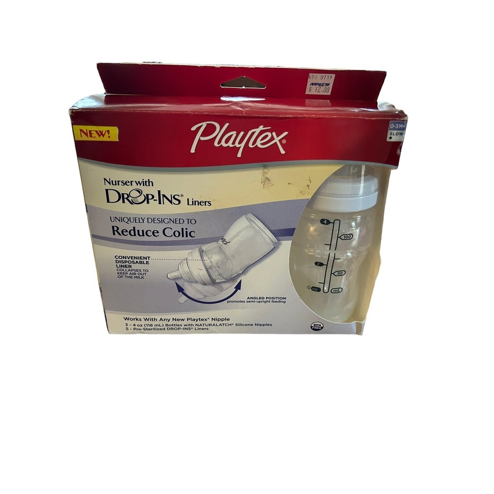 Playtex Nurser Drop-Ins Bottles 4 oz  3 Pack 0-3m+ 5 Drop-in Liners Slow Flow‎